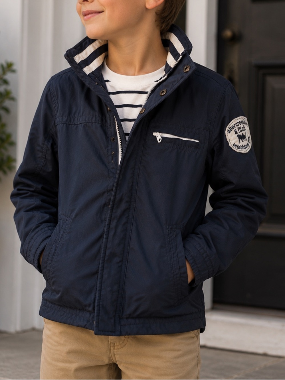 Abercrombie & Fitch Boys Navy Blue Saranac Lake Jacket Hooded Nautical Coastal